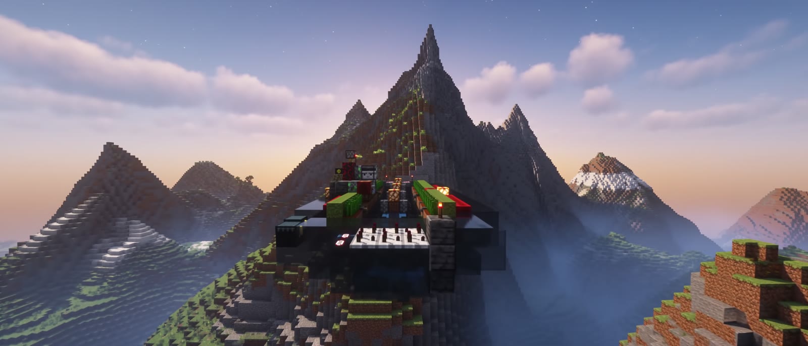 Minecraft build at dawn